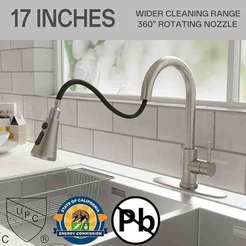 VXV Kitchen Faucet with Soap Dispenser, 3 Modes Kitchen Faucet with Pull Down Sprayer, Stainless Steel Sink Faucet for Farmhouse, Bar, and RV, with Deck Plate and 1/2'' Adapters