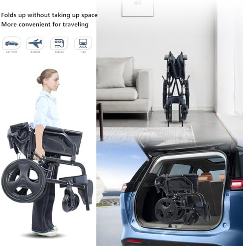 Lightweight Wheelchair Aluminum Alloy with Handbrakes, Silla de Ruedas for Adults, Durable Square Tube and Flip Up Armrest
