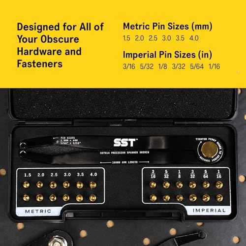 SST¢ç - Precision Spanner Wrench ? For Obscure Hardware & Fasteners ? Includes 12 Metric & Imperial Steel Pin Sizes ? Adjustable Tension ? 160mm Arm ? 180¡Æ Movement ? With Storage Case