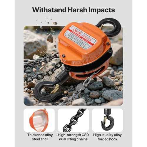 VEVOR Hand Chain Hoist, 1 Ton 2200 lbs Capacity, Manual Chain Block with Upgrade G80 Galvanized Chain, 10 ft Lifting Height, Heavy Duty Pulley Hoist for Garage Warehouse Automotive Machinery, Orange