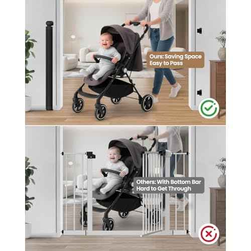 Retractable Baby Gate, 55" Wide Mesh Gate with 4 Reinforced Rods, Prevents Kids & Dogs from Crawling Under, 34" Tall Easy-to-Use Pet Gate for Stairs, Bedrooms, Hallways, Indoor/Outdoor, Black