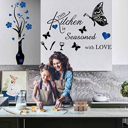 Kitchen Wall Decal Wall Arts Stickers Inspirational Wall Decals Quotes this Kitchen is Seasoned with Love Kitchen Wall Sign Home Decor Vinyl Wall Sticker for Kitchen Dining Room Home Restaurant Wall Decoration.