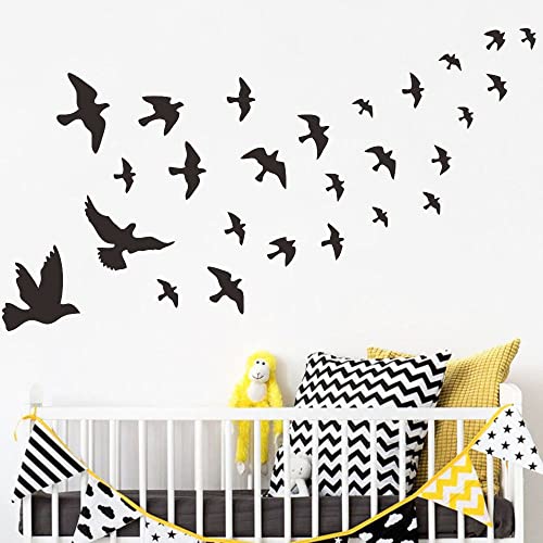 Bird Wall Decal - Flying Sky Wings PVC Removable Wall Sticker with Flock of Birds Flying Black Bird 3D Creative Wall Art - Peeling Sticker for Kids Room and Study Room Decor - Witkey Flying
