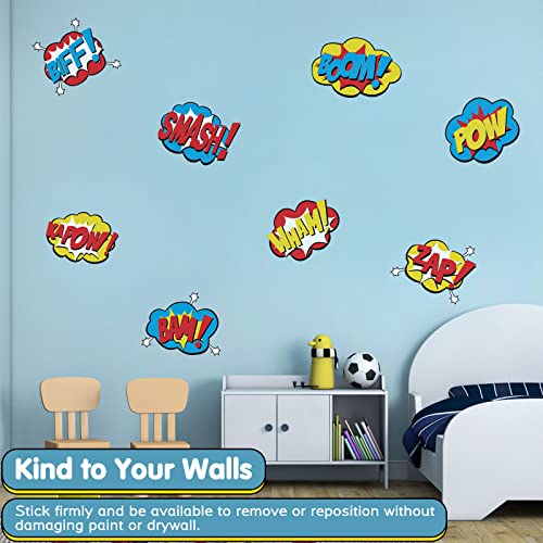Superhero Wall Decals Peel and Stick Comic Book Sound Effects Stickers Superhero Boom Pow Vinyl Stickers Wall Art Decor