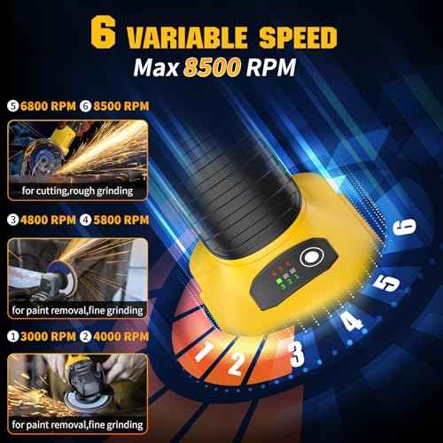 Angle Grinder Brushless fit DEWALT 20V Battery, 6 Variable Speed Power Grinder 4-1/2" Cordless, with 5 Cutting Wheels, 3 Grinding Wheels, 3 Flap Discs, For Cutting Grinding Polishing (Tool Only)