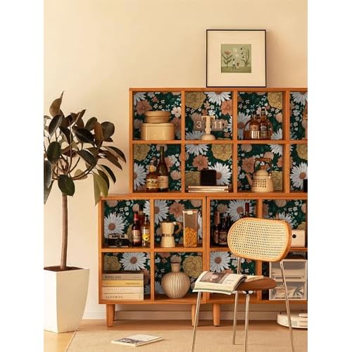 HAOKHOME Vintage Wallpaper Peel and Stick Floral Boho Moody Wall Paper Removable for Bathroom Contact Paper Green/Terracotta 17.7in x 6.6ft