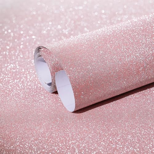 Amiya Pink Glitter Vinyl Contact Paper 17.3"¡¿120" Self Adhesive Sparkly Stick and Peel Wallpaper Decorative Glittery Bling Wallpaper for Bedroom Living Room Walls
