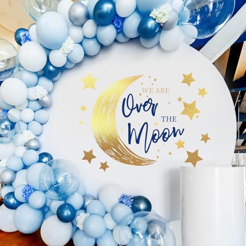 Baby Shower Party Decal Sign We Are Over The Moon Wall Stickers Moon Star Backdrop Photo Prop for Birthday Gender Reveal, 4 Sheets
