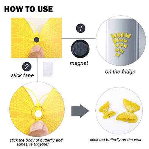 uxcell 12pcs 3D Butterfly Wall Stickers Decal Removable Fresco Sticker DIY Art decoration with Double Wing for Home Room decoration Yellow