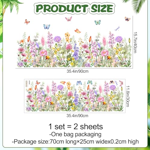 Floral Plants Grass Wall Stickers Colorful Butterfly Flower Wall Decals Wildflower Garden Wall Murals Peel and Stick Girls Bedroom Classroom Vinyl Wall Decals MS3167