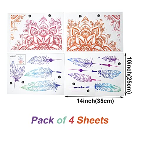 Maydahui 4 Sheet Mandala Flower Feather Lotus Wall Decal for Living Room Bedroom