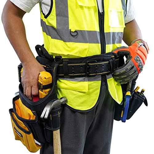 MELOTOUGH Padded Electrician Tool Belt Tradesman Pro Padded Tool Belt With Back Support Heavy Foam Padding Carrying Handle,4 Suspenders D ring hook (XXL)