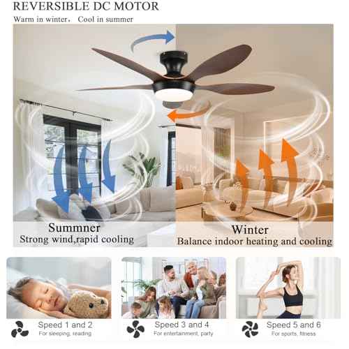 Ceiling Fans with Lights, 46 Inch Low Profile Ceiling Fan with Light and Remote Control, Flush Mount 6 Speeds Reversible Ceiling Fan, Dimmable Noiseless Ceiling Fans for Bedroom, Brown