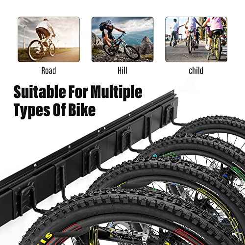 Sinoer 6-Bike & 6-Helmet Wall Mount Rack - 64 Inch Adjustable Bike Storage, Heavy Duty Steel Hooks, Space-Saving Bike Organizer for Home & Garage