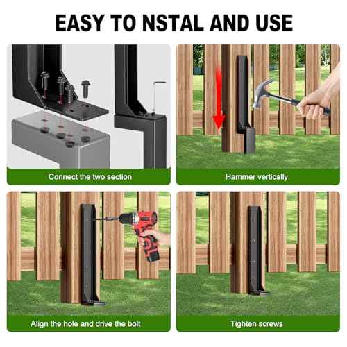 Fence Post Repair Kit£¬Heavy Duty Steel Fence Post Anchor Ground Spike £¬Quick Fix Broken/Leaning Wood Posts with£¬and Fixed Fence Posts£¨4-Pack£©