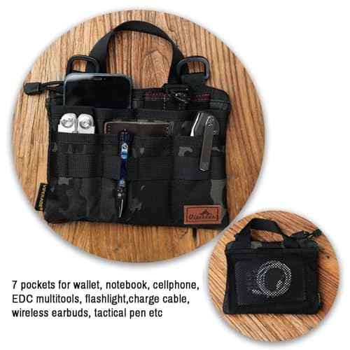 VIPERADE VE5 Slim EDC Pouch with 7 Pockets, Mens Pocket Organizer Multitool Pouch, Mini Crossbody Bag Messenger Shoulder Bag for Men (with Strap)