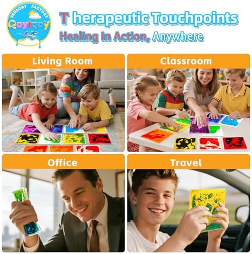 Squishy Liquid Sensory Gel Tiles 9 Packs - Square Sensory Fidget Toys for Stress Relief, Sensory Play & Portable Fun, Washable Sensory Floor Tiles for Kids in Home, Classroom, Travel