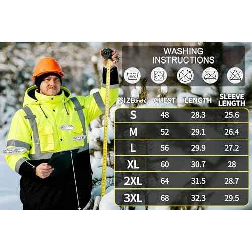 FATONE Hi Vis Jackets for Men Reflective Safety Bomber Jacket Cold Weather, Construction Winter Coat for Work