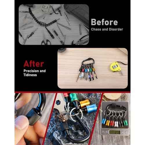 katerk 18pcs Bit Holder with Carabiner Socket for Mens Gift, 1/4 inch Hex Shank Aluminum Alloy Screwdriver Bit Holders, Quick Release Easy Change Impact Driver Drill Bit Keychain Extension