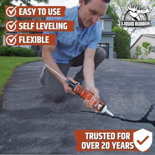 Liquid Rubber Asphalt Crack Filler - Professional-Grade Self-Leveling Waterproof Sealant for Driveway, Parking Lot & Walkway Cracks - Black 10oz - Helps Stop Water Intrusion & UV Damage - 4 Pack