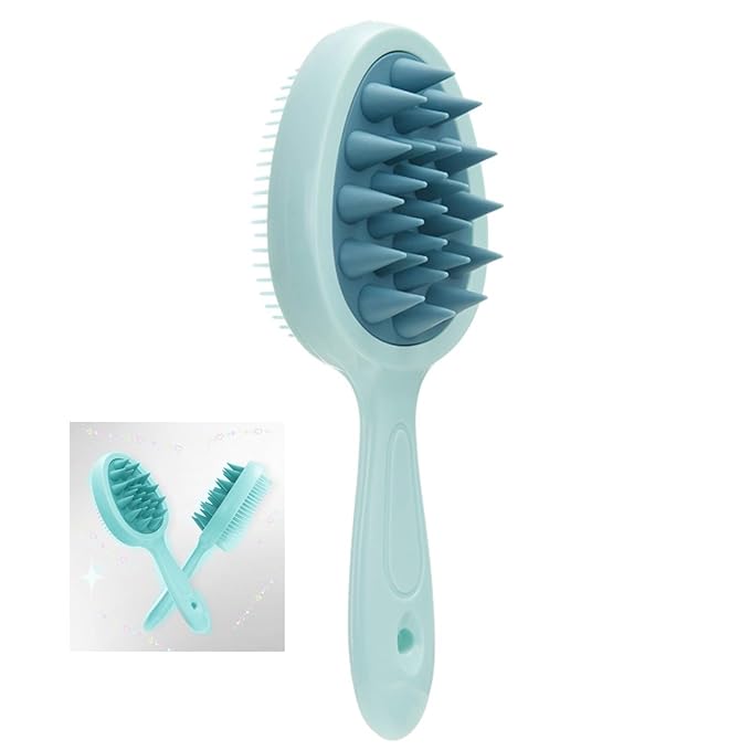 Hair Brush,Double-Sided Silicone Comb Brush for Wet & Dry Hair, Eliminates Knots & Reduces Breakage for All Hair Types, Large Combs for Head Massage and Relaxation,Blue