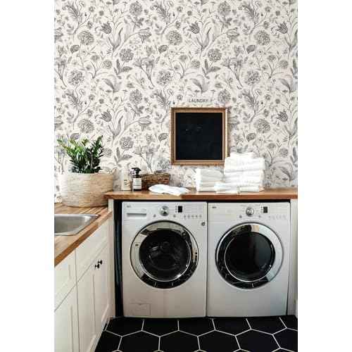 Black and Beige Peel and Stick Wallpaper Botanical Contact Paper 16.9inch x 118.1inch Floral Wall Paper Peel and Stick for Bathroom Bedroom Removable Self Adhesive Wallpaper Decor Vinyl