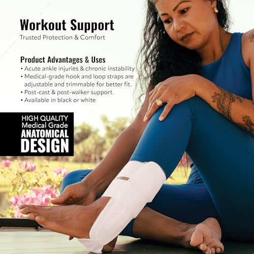AnklePro Air Cushion Stirrup Ankle Brace, Ankle Support 3-Strap Stabilizers With Customizable Air Cushion and Foam Pads, Ankle Brace for Women and Men, Regular, White