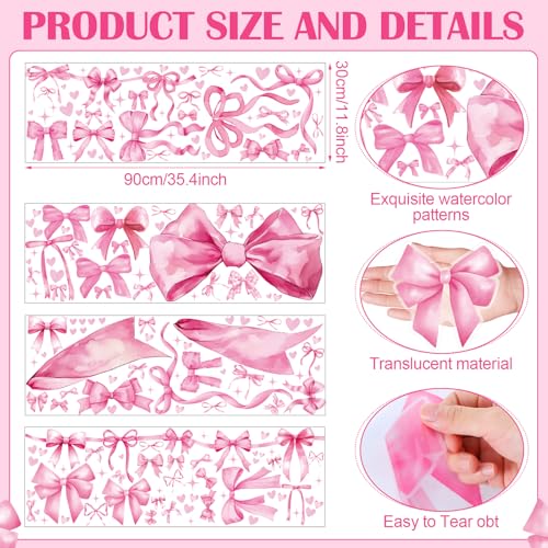Pink Bow Wall Decal Stickers Christmas Decorations Stickers Removable Christmas Decorations Indoor Home Decor for Room Nursery School Restaurant Cafe Door Window Party
