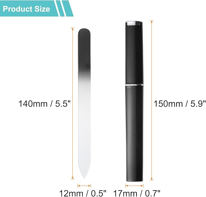 HARFINGTON Glass Nail File Kit 280 Grit Double Sided Professional Manicure Crystal Fingernail Files with Case for Natural Nail Art Shine Polishing Buffer, Black
