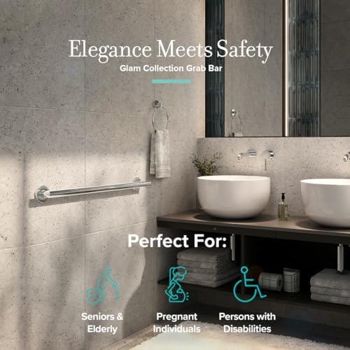 Gatco 966 Glam 36" Grab Bar, Chrome/ADA Compliant Safety Stainless Steel Grab Bar for Bathroom