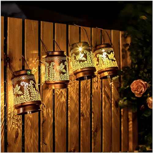 2 Pack Hummingbird Solar Lanterns Outdoor Waterproof Hanging Solar Lights Hummingbird Gifts for Women Men Metal Decorative LED Lights for Garden Decor,Yard,Patio,Lawn,Tabletop,Pathway,Landscape