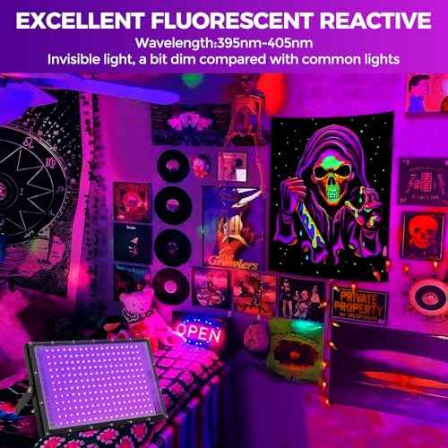 200W LED Black Lights for Glow Party IP65 Waterproof UV Blacklight Floodlight 395nm Blacklight Spotlight Purple Black Light Flood Light Fluorescent UV Lights Lamp for Halloween Decor (2 Pack)
