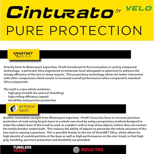 Pirelli Cinturato Velo TLR Reflective 28-622 700 x 28c Road Bike Tire Ultimate Protection for Confidence in Harsh Conditions Versatile Design for Long-Distance Adventures (1 Tire)