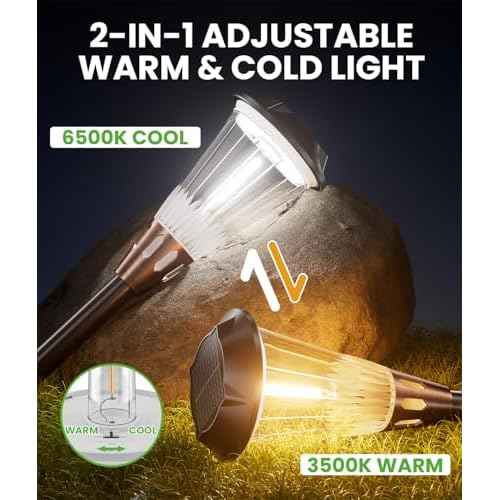 Bright Solar Lights Outdoor 6 Pack, 2-in-1 Cool&Warm Solar Pathway Lights, Pathway Landscape Lighting Waterproof IP65, Auto On/Off Outdoor Light for Yard Walkway Garden Driveway Landscape