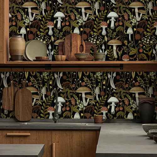 WENMER Floral Peel and Stick Boho Mushroom Wallpaper - Removable, Self-Adhesive, 17.3' x 118'