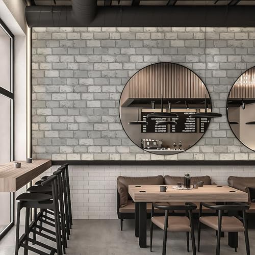 JiffDiff Brick Wallpaper Peel and Stick, Removable Vintage Self Adhesive Wallpaper Renter Friendly Textured Stick on Wallpaper Contact Paper £¨17.3" x 120" Gray Brick£©