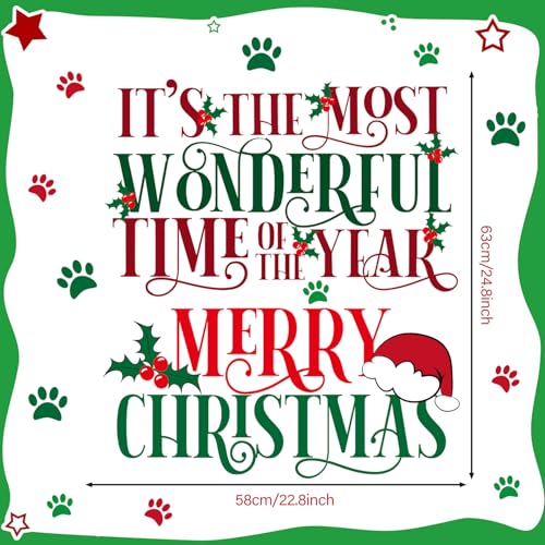Removable Merry Christmas Wall Decal Stickers Happy New Year Festival Greating Wall Decor Art Decals Peel and Stick Living Room Bedroom Office Classroom Wall Decoration