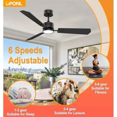 Black Ceiling Fan with Light 52inch, Low Profile, Remote Control, Downrod Mount, Noiseless, Reversible, 6CCT, Dimmable, 6 speeds, Timeable, Ceiling Fans with Lights for Living Room, MDF