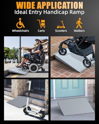 VNN Door Threshold Ramp, Threshold Ramps for Doorways, Ideal Entry Handicap Ramp for Elderly Wheelchairs, Carts, Scooters and Walkers, 27.6" L * 37.4" W Door Ramp (Alloy Iron, 800LBS)
