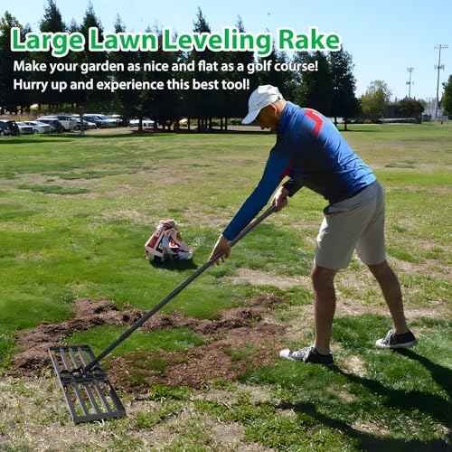 Pragmatist Lawn Leveling Rake, 34"x9.4" Leveling Rake 68" Leveler Tool Big Lawn Leveler Stainless Steel Landscaping Tool for Garden, Golf Lawn, Farm, Pasture, Yard Tool