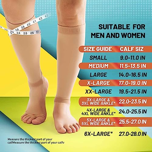 15-20mmHg Skin Calf Compression Sleeve Men and Women Wide Calf Sleeve Brace Compression Socks for Leg Support, Shin Splint,Pain Relief