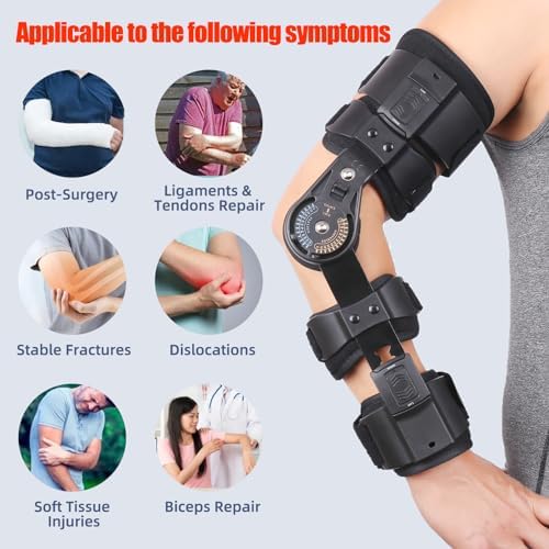 GHORTHOUD Hinged ROM Elbow Brace - Adjustable Post Op Elbow Brace Stabilizer Splint with Strap Sling Arm Injury Recovery Support After Surgery for Men Women (Left, Black)
