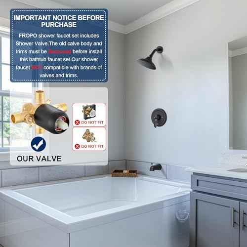Black Tub Shower Faucet Set with (Valve Included) - 6 Inch Shower Head and Handle Set Matte Black, Tub and Shower Trim Kit with High-Pressure Rain Shower Head and Tub Spout