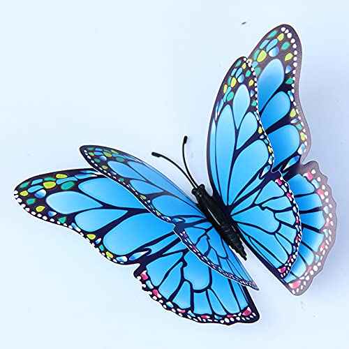 AOMEI 12pcs Blue PVC Waterproof 3D Butterfly Wall Stickers, Double Wings, Modern, Contemporary Style, Butterfly Theme, Indoor Use