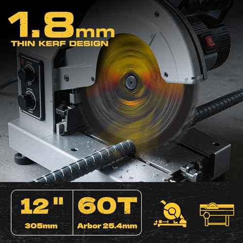 12BLADEST Blade for Cutting Mild Steel with 1" Arbor, for Circular and Chop Saws, No Heat, No Burrs & Virtually No Sparks, Carbide-Tipped TCT Blade for Cold Metal Cutting,12-Inch x 60-Tooth