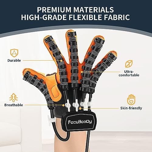 Rehabilitation Robot Gloves Equipment for Stroke Recovery, Hand Strength Exercise, and Adaptive Training Hemiplegic with USB Chargeable Orange (M Size,Right Hand)
