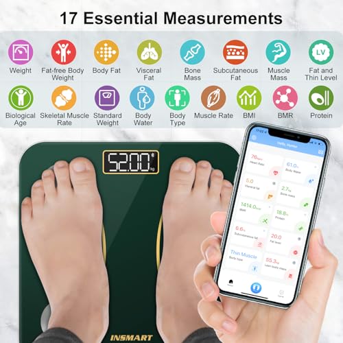 INSMART Smart Scale for Body Weight,Accurate Digital Weight Scale and Fat Percentage,Bluetooth Body Fat Scale with BMI Muscle Mass,16 Body Composition,Health Monitor Analyzer with APP Sync (Green)