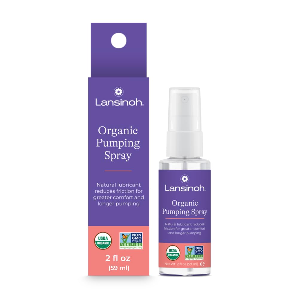 Lansinoh Organic Pumping Spray – Lanolin-Free Flange Lubricant, Breast Pump Spray | Hypoallergenic, Vegan, Plant-Based Breastfeeding Essentials for Sore Nipples & Moisturized Skin, 2 Fl oz