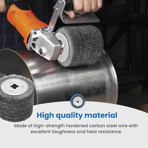 4.7"x 4" Stainless Steel Wire Brush Drum,0.3mm Drawing Wheel Wire Wheel Burnishing Tool,Surface Conditioning Tool Drum for Metal Surface Polishing Grinding Rust Removal-3/4 Quad Keyway