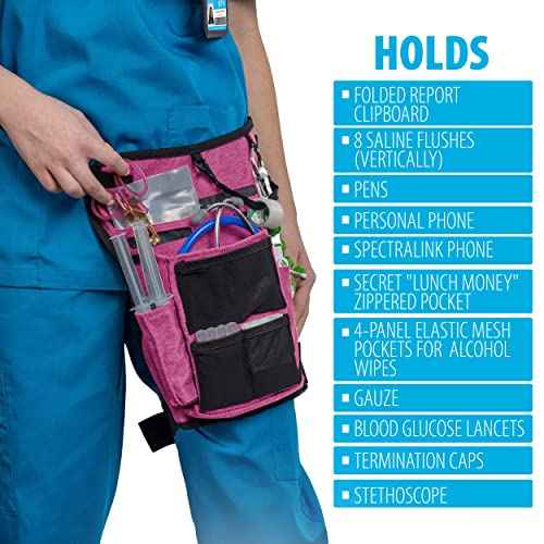 Nurse Fanny Pack w/Elastic Leg Band - Multi Compartment Waist Organizer Tool Bag for Students, Practitioners & Medical Professionals (Precision Pink)